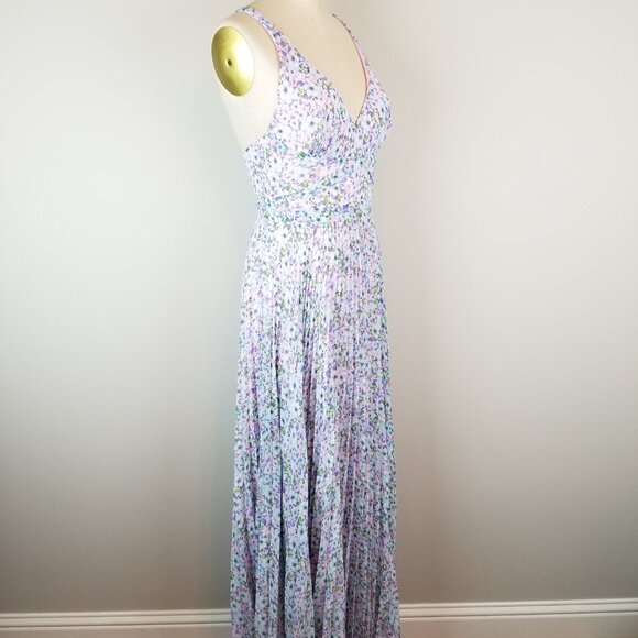 Laundry Pink & Blue Floral Pleated Chiffon Maxi Dress by Shelli Segal * Size 4 - Picture 11 of 13
